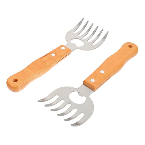 LIOOBO 2Stücke Fleischkrallen mit Langem Holzgriff BBQ Zerkleinerer für Pulled Pork Hähnchen Rindfleisch Hitzebeständig und rutschfest für Grill und BBQ von LIOOBO