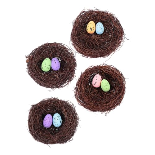 LIOOBO 4sätze Ornamente Rattan Vogel Nest Eier Dekorationen Für Fotografie Frühlingsdeko Für Zuhause Und Garten Nest Bunte Eier von LIOOBO