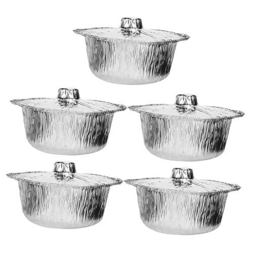 LIOOBO 5Stücke Aluminiumfolienpfannen mit Deckel Multifunktionale BBQ Lebensmitteltöpfe für Grill Ofen und Camping Hitzebeständig für Partys und Picknick von LIOOBO