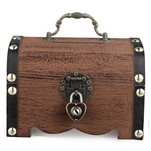 LIOOBO Aufbewahrungsbox Vintage Holz Schatztruhe mit Schloss Münzbox Schatztruhe Piratenschatz von LIOOBO