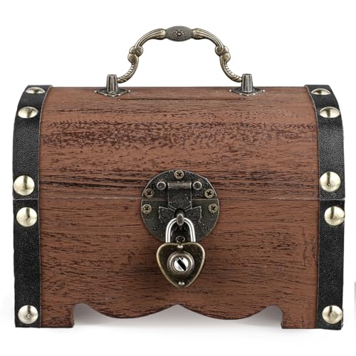 LIOOBO Aufbewahrungsbox Vintage Holz Schatztruhe mit Schloss Münzbox Schatztruhe Piratenschatz von LIOOBO