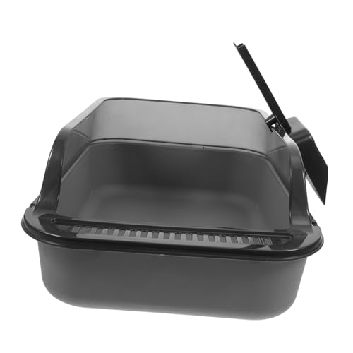 LIOOBO Cat Litter Box Mit Zaun Halbgeschlossene Katzentoilette Dunkelgrau Streuschaufel Für Kleine Große Katzen Und Kaninchen Einfach Zu Reinigen Und Staubreduzierend von LIOOBO