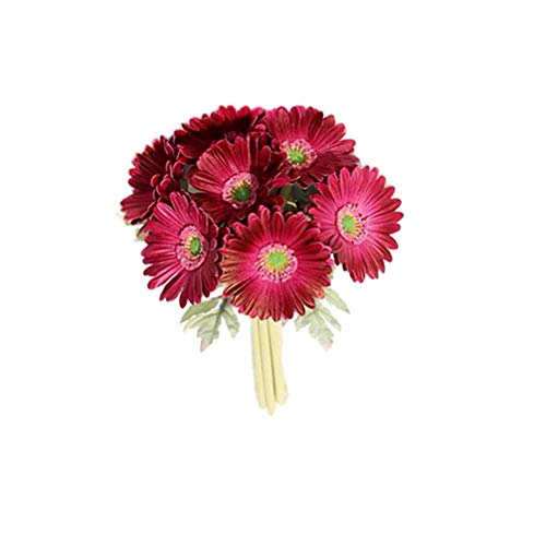 LIOOBO Gänseblümchen Deko 7 stücke künstliche Gerbera blumenstrauß europäischen Stil afrikanische gänseblümchen Blumen Simulation Blume schmuck Hause Hochzeit Dekoration weinrot Deko Blumen von LIOOBO