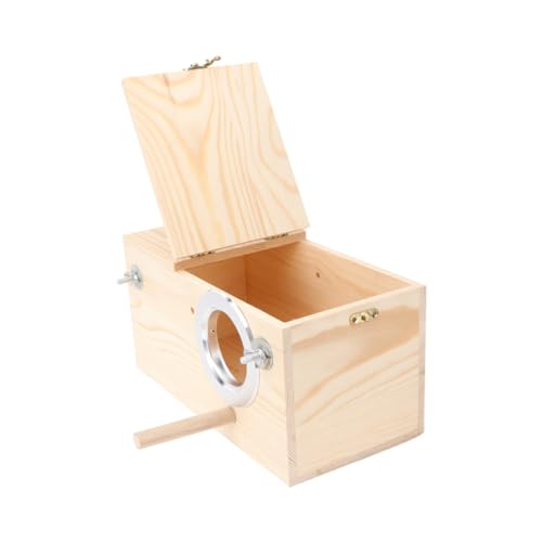 LIOOBO Massivholz Papagei Nistkasten für Garten und Vogelkäfig Natürliche Lackfreie Zuchtbox aus Kiefernholz Witterungsbeständig Offene Klappfunktion Links oder Rechts Dekoratives von LIOOBO