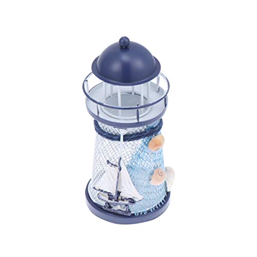 LIOOBO Nautische Leuchtturm Teelicht Kerzenhalter mit Segelboot Nautische Geschenke Vintage Hauptdekorationen Verziert von LIOOBO