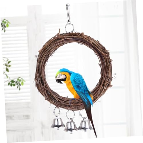 LIOOBO Rattan Schaukelring mit Glöckchen Vogelspielzeug für Papageien Kletterspielplatz im Käfig Balance und Koordination Robustes Kletterspielzeug für Wellensittiche und Zufällige Farbe von LIOOBO