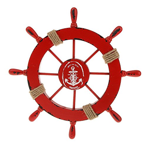 LIOOBO Steuerrad mit Anker Schiffssteuerrad Holz Wanddeko Maritime Deko Vintage Steuerrad Deko 28CM (Rot) von LIOOBO