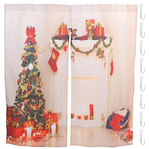LIOOBO Weihnachten Vorhang wasserdicht Vorhang lebendige Weihnachtsbaum Fenstervorhänge für Schlafzimmer Wohnzimmer Balkon Weihnachtsfeier von LIOOBO