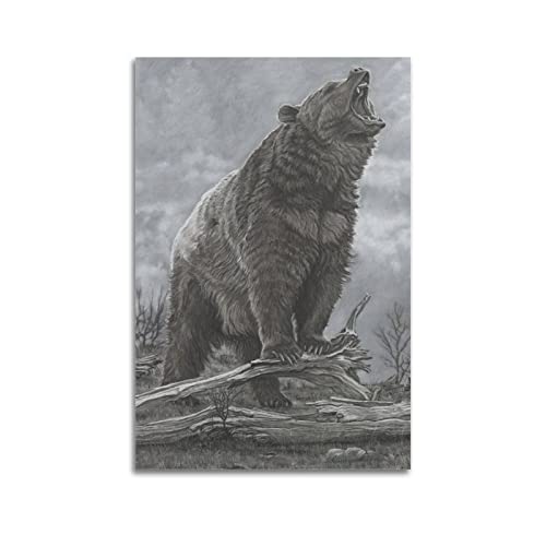 LIOONS Braunbär brüllend vom Wasserfall Berg Schöner Grizzly Bär Poster Dekorative Malerei Leinwand Wandposter und Kunstbild Druck Moderne Familie Schlafzimmer Dekor Poster 20 x 30 cm von LIOONS