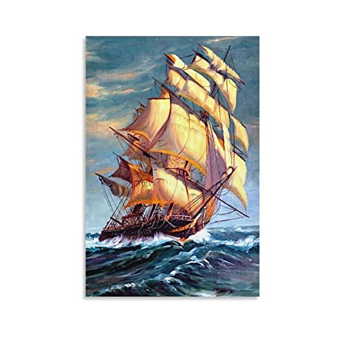 LIOONS Poster Segelschiffe Boote und hohe Schiffe Sturmsee Poster Dekorative Malerei Leinwand Wandposter und Kunstbild Druck Moderne Familie Schlafzimmer Dekor Poster 30 x 45 cm von LIOONS