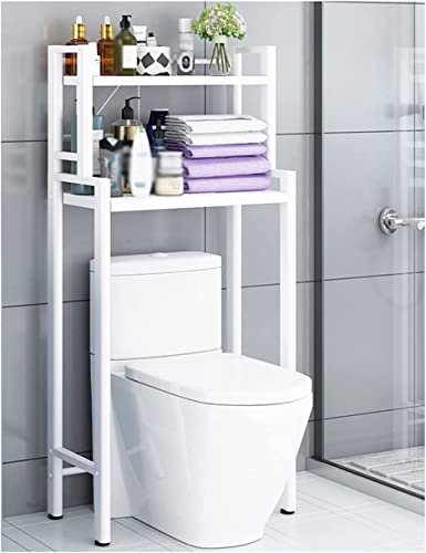 WLGDBXF Einziehbar 2-stöckiges Toilettenregal, multifunktionales, freistehendes Badezimmerregal, großes Fassungsvermögen, verstellbares Toilettenregal aus weißem Metall rutschfest von LIOONS