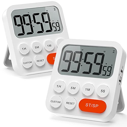 LIORQUE Digitaler Küchentimer Magnetisch Stoppuhr Eieruhr Timer mit Uhr, Magnet, 3-stufiger Lautstärke, LCD Anzeige für Kochen Sport und Studieren (2 Stück, inkl. Batterien) von LIORQUE