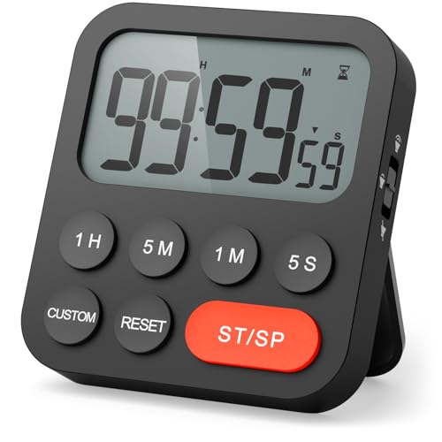 LIORQUE Digitaler Küchentimer Magnetisch Stoppuhr Timer mit Uhr, Magnet, 3-stufiger Lautstärke, LCD Anzeige für Kochen, Sport, Studieren, 2 AAA Batterien inklusive von LIORQUE