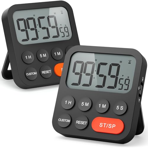 LIORQUE Digitaler Küchentimer Magnetisch Stoppuhr Timer mit Uhr, Magnet, 3-stufiger Lautstärke, LCD Anzeige für Kochen, Sport, Studieren, 2 AAA Batterien inklusive von LIORQUE