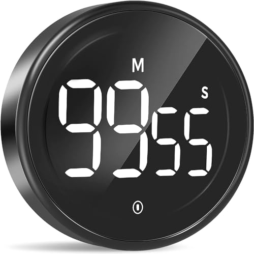 LIORQUE Digitaler Küchentimer Magnetisch Timer digital Eieruhr Kurzzeitwecker mit Rahmen aus Metall Großem LED-Bildschirm 3-stufiger Lautstärke zum Kochen Sport Studium inkl. Batterie (Schwarz) von LIORQUE