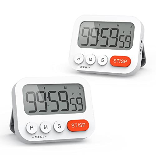 LIORQUE Digitaler Timer Eieruhr digital Küchentimer mit Uhr, Stoppuhr, Wecker, Magnet, 3-stufiger Lautstärke, LCD Anzeige für Lernen, Kochen, Sport (2 Stück) von LIORQUE