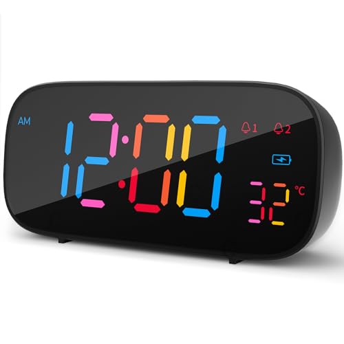 LIORQUE Digitaler Wecker Digitale Uhr mit Farb-LED Temperaturanzeige batteriebetriebener Wecker mit Snooze, 0-100% Helligkeit, 8 Klingeltöne, 2 Alarme, 12/24 Stunden, USB-Ladeanschluss von LIORQUE