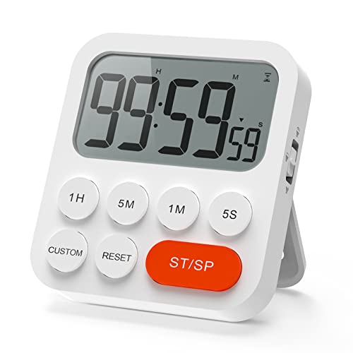 LIORQUE Digitaler Küchentimer Magnetisch Stoppuhr Timer mit Uhr, Magnet, 3-stufiger Lautstärke, LCD Anzeige für Kochen, Sport, Studieren, 2 AAA Batterien inklusive Rot von LIORQUE