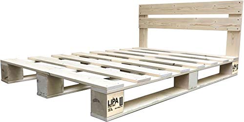 LIPA Palettenbett mit Kopfteil 120x200 Massivholzbett Bett Holz 120cm Holzbett Paletten (120 x 200 cm) von LIPA