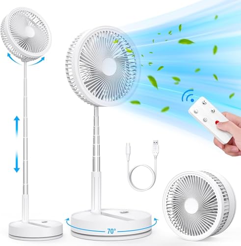 LIPETY Tragbarer Faltbarer Oszillierender Klein Ventilator, 9" 7200 mAh Akku Aufladbar USB C Tischventilator mit Fernbedienung, Mini Leise Standventilator für Hause Schlafzimmer Reisen Camp von LIPETY