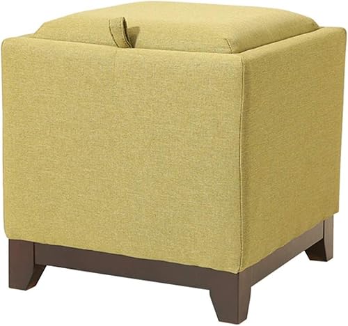 LIPJIA Klappbarer Fußhocker Fußhocker, Ottomane mit Stoffablage, quadratischer Würfel-Pouf, Fußstützenhocker, Tablett aus Massivholz, Einzelsitzsattel (grün) von LIPJIA