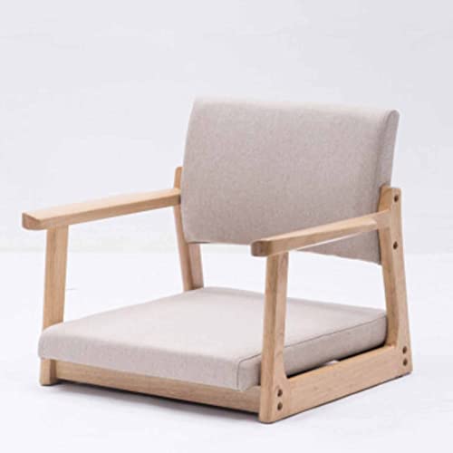 LIPJIA Klappbarer Fußhocker Fußhocker, Tatami-Stuhl aus massivem Holz ohne Beine mit Armlehne und Rückenlehne, Bodenstuhl, bequemer, gepolsterter Stuhl im japanischen Stil, mit niedriger Sitzfläche von LIPJIA