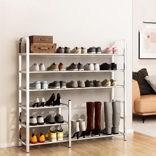 Schuhkarton Schuhregal aus Edelstahl mit Stiefelablage, Schuhregal für den Eingangsbereich mit rutschfester Gummiabdeckung, Schuhaufbewahrungsständer, Schuhorganizer für schmale Schränke, Flure u von LIPJIA