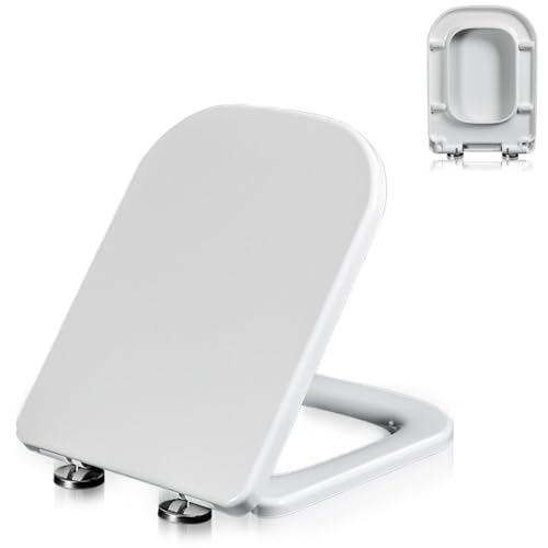 LIQONWAG 04C, Quadratischer Toilettensitz Aus Harnstoff-Formaldehyd, Langsam Schließender Toilettensitz Mit 360 ° Verstellbarem Metallscharnier, Schnelletage Mit Einem Klick, Und Zu Reinigen, Leise Sc von LIQONWAG