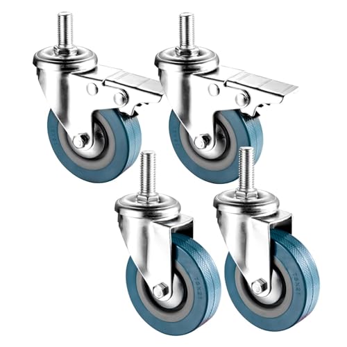 LIQONWAG 4Er-Set Lenkrollen, Gewindestangenrollen, Geräuschlose Pvc-Möbelrollen, Schützen Den Boden, Langlebige Stangenrollen Mit Bremse, Für Wagen, Möbel Und Werkbänke/Swivel+Brake/65Mm/M10 von LIQONWAG