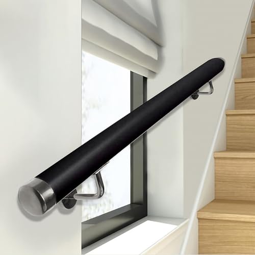 LIQONWAG 50–600 cm Pvc-Leiter Für Innentreppen, Wandmontiertes Sicherheitsgeländer Mit Halterung, Rutschfester Stützgriff Für Kinder Und Ältere Menschen, Langlebiges Treppengeländer/Black/150Cm/5Ft von LIQONWAG