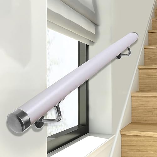 LIQONWAG 50–600 cm Pvc-Leiter Für Innentreppen, Wandmontiertes Sicherheitsgeländer Mit Halterung, Rutschfester Stützgriff Für Kinder Und Ältere Menschen, Langlebiges Treppengeländer/White/300Cm/10Ft von LIQONWAG