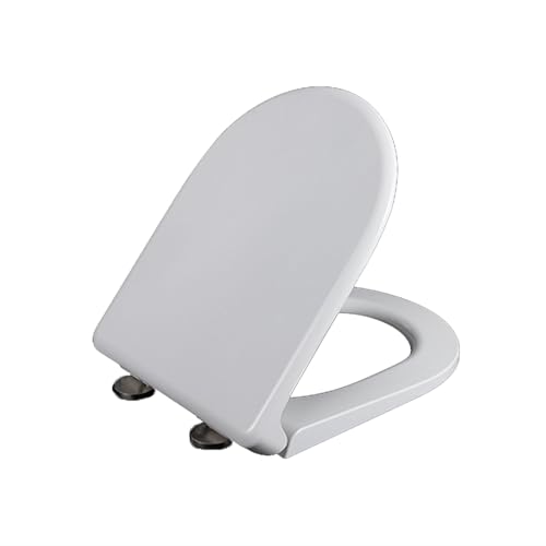 LIQONWAG D-Förmiger Toilettensitz Mit Absenkautomatik, Toilettensitze, Schnellverschluss-Toilettensitz Mit Befestigung Oben, Weiß, 360° Verstellbare Scharniere, D-Förmiger Toilettendeckel/02R 37*46Cm von LIQONWAG