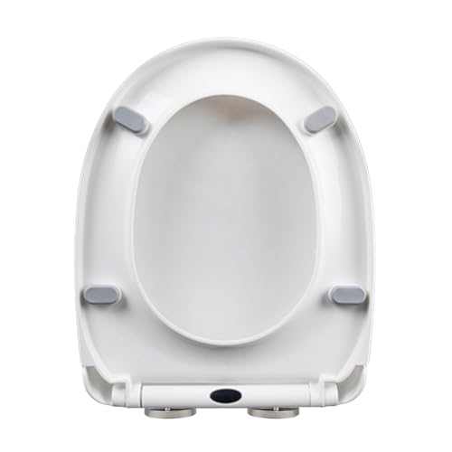 LIQONWAG D-Förmiger Toilettensitz Mit Absenkautomatik, Weiß, Toilettendeckel Aus Pp-Material, Einfache Installation Mit Befestigung Oben Und Verstellbaren Scharnieren, Toilettensitze Mit Schnellversch von LIQONWAG