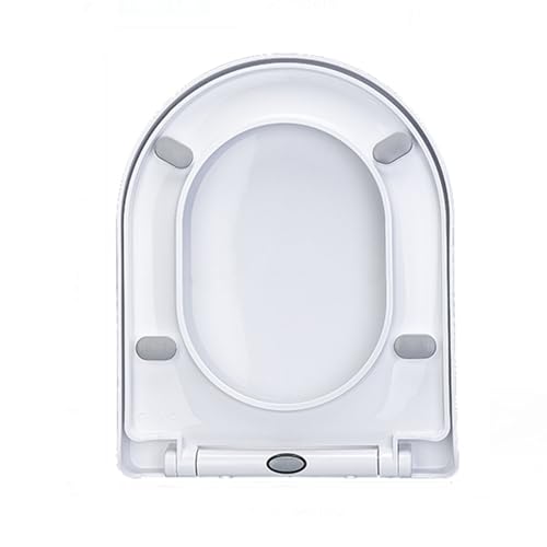 LIQONWAG D-Förmiger Weißer Toilettensitz Mit Absenkautomatik, Verstellbares Scharnier, Schnellverschluss, Oben Befestigter Toilettensitzbezug, Badezimmer-Toilettendeckel, D-Förmig/White/34 * 42.5Cm von LIQONWAG