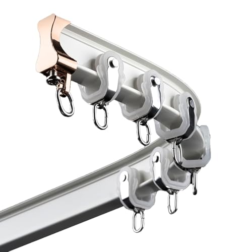 LIQONWAG Deckenmontierte Vorhangschiene Mit Rolle – Wandmontiertes Erkerfenster-Vorhangschienensystem Für Dusch-Raumteiler – Champagner/White/200Cm/6.5Ft/2 * 100Cm von LIQONWAG