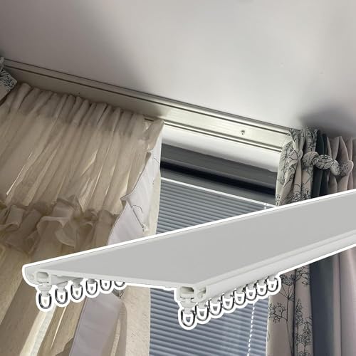 LIQONWAG Doppelte Vorhangschiene Aus Alumifür Die Decke, Hochleistungs-Vorhangschienen, Raumteiler-Vorhangschiene Für Erkerfenster/White/110Cm von LIQONWAG