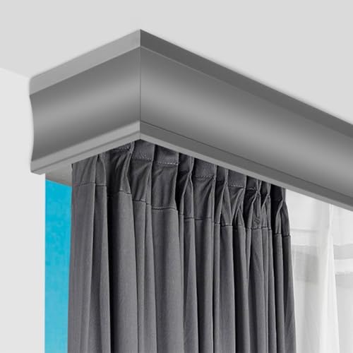 LIQONWAG Doppelte Vorhangschienenschiene, Integrierte, An Der Decke Montierte, Anpassbare Vorhangschiene - Drei-In-Eins-Doppelvorhangschienenschienenkasten-Gleitschiene-Prallschiene/Grey/530Cm/208.8In von LIQONWAG