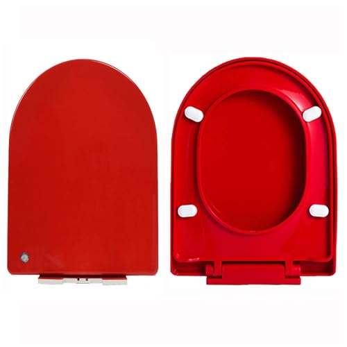 LIQONWAG Farbiger Toilettensitz, D-Förmiger Toilettensitz Mit Absenkautomatik Und Schnellverschluss, Einfache Installation Mit Befestigung Oben Und Verstellbaren Scharnieren, Farbiges Pp-Material/Red von LIQONWAG