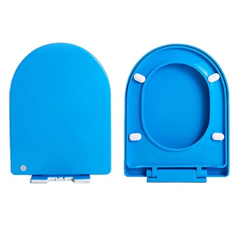 LIQONWAG Farbiger Toilettensitz, D-Förmiger Toilettensitz Mit Absenkautomatik Und Schnellverschluss, Einfache Installation Mit Befestigung Oben Und Verstellbaren Scharnieren, Farbiges Pp-Material/Blue von LIQONWAG