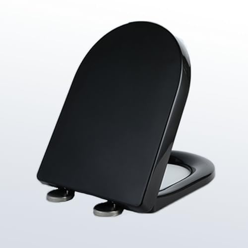 LIQONWAG Farbiger Toilettensitz In D-Form Mit Absenkautomatik, Mit Verstellbarem Scharnier Und Schnellverschluss, Oben Befestigter Toilettensitzbezug, Badezimmer-Toilettendeckel In D-Form/Black von LIQONWAG