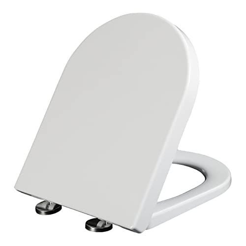 LIQONWAG Farbiger Toilettensitz In D-Form Mit Absenkautomatik, Mit Verstellbarem Scharnier Und Schnellverschluss, Oben Befestigter Toilettensitzbezug, Badezimmer-Toilettendeckel In D-Form/White von LIQONWAG