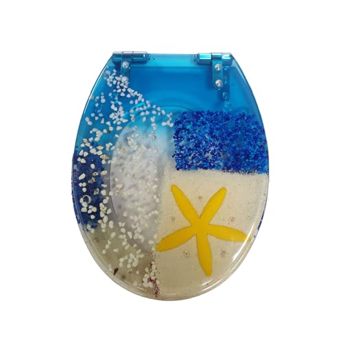 LIQONWAG Glitzernder Toilettensitz Mit Absenkautomatik, Top Fix/Sackloch Fix/Standard Fix, Toilettensitz Aus Kunstharz Mit Glitzerndem Glitzer, Schnellverschluss-Scharnier/Blue von LIQONWAG