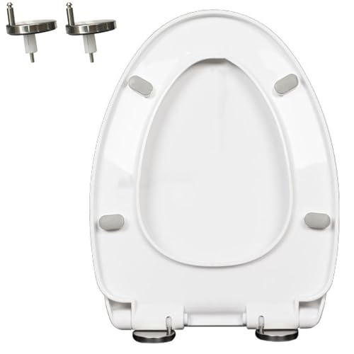 LIQONWAG Langsam Schließender Toilettensitz, Weißer Toilettensitzbezug, Leise Schließender Toilettendeckel Und -Sitz Mit Um 360 ° Verstellbarem Scharnier Und Ein-Klick-Schnellverschluss Für Einfache R von LIQONWAG