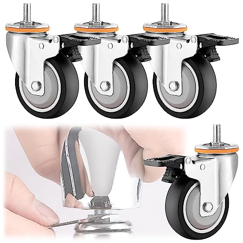 LIQONWAG Lenkrollen Mit Doppelter Feststellbremse – 4Er-Pack, Gewindeschaft M10 M12, Ersatzrollen Für Möbel/Brake/125Mm-B von LIQONWAG