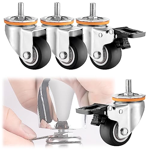 LIQONWAG Lenkrollen Mit Doppelter Feststellbremse – 4Er-Pack, Gewindeschaft M10 M12, Ersatzrollen Für Möbel/Swivel+Brake/6.3Cm-B von LIQONWAG