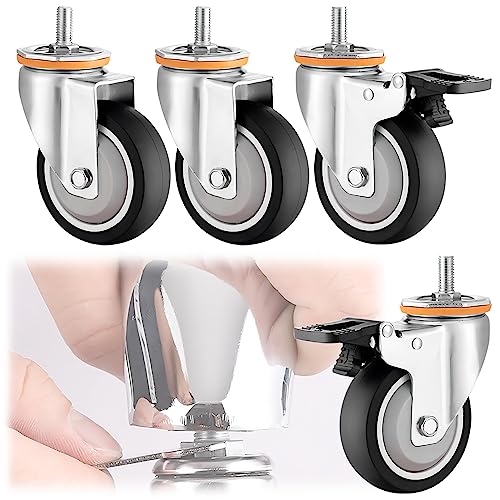 LIQONWAG Lenkrollen Mit Doppelter Feststellbremse – 4Er-Pack, Gewindeschaft M10 M12, Ersatzrollen Für Möbel/Swivel+Brake/75Mm-A von LIQONWAG
