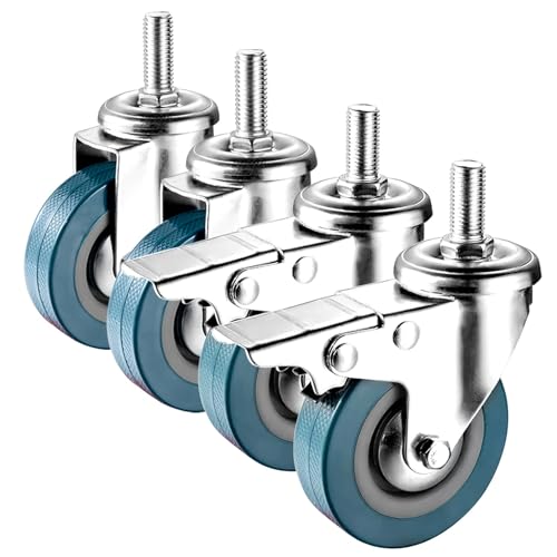 LIQONWAG Lenkrollen-Set, 4 Stück – Doppelverriegelung, M10/M12-Gewindeschaft, 2,5 Zoll/3 Zoll, Geräuschdämpfung, Ersatz-Fußrad/Swivel+Brake/75Mm(3In) M12 von LIQONWAG