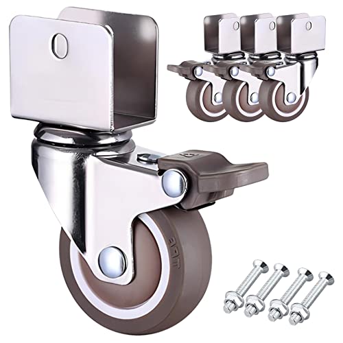 LIQONWAG Lenkrollen-Set, 4 Stück – Tpr-Gummi Mit Bremsen Und U-Förmiger Schwenkplatte, Geräuscharme Rollen Mit Kugellager Für Möbel, Schränke, Tische, Heimwerkerprojekte/50Mm(U-Type22Mm) von LIQONWAG