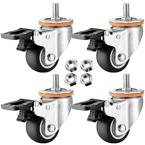 LIQONWAG M10 M12 Lenkrollen Mit Gewindeschaft, 4Er-Pack, 2,5 Zoll, 3 Zoll, 4 Zoll, 5 Zoll, Robuste Tpr-Gummi-Lenkrollen Mit Doppelter Feststellbremse, Ersatzrollen Für Möbelwagen/Brake/6.3Cm-B von LIQONWAG