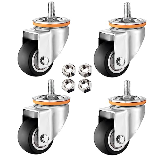 LIQONWAG M10 M12 Lenkrollen Mit Gewindeschaft, 4Er-Pack, 2,5 Zoll, 3 Zoll, 4 Zoll, 5 Zoll, Robuste Tpr-Gummi-Lenkrollen Mit Doppelter Feststellbremse, Ersatzrollen Für Möbelwagen/Swivel/6.3Cm-B von LIQONWAG